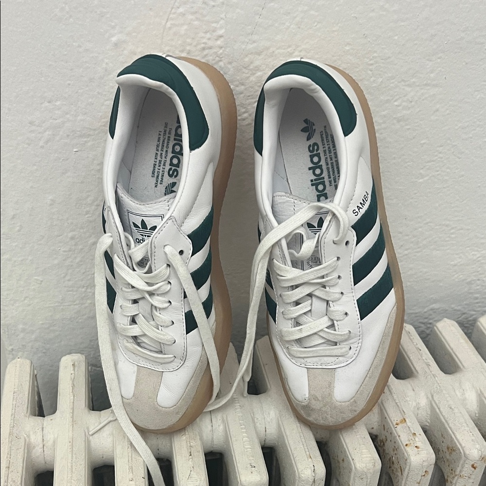 Adidas Samba White and Dark Green Shoes